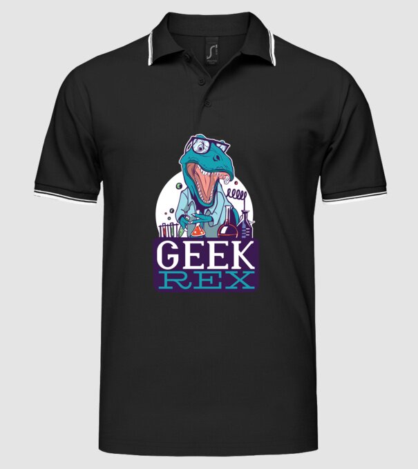 Geek Rex dinozaur tricou model negru pe tricou