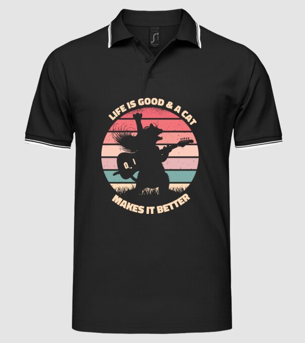 Pisică Chitaristă model negru pe tricou