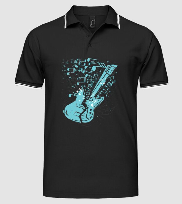 Tricou cu Chitară cu note model negru pe tricou