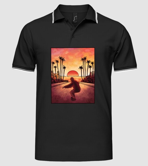 Apus de soare Skateborder model negru pe tricou