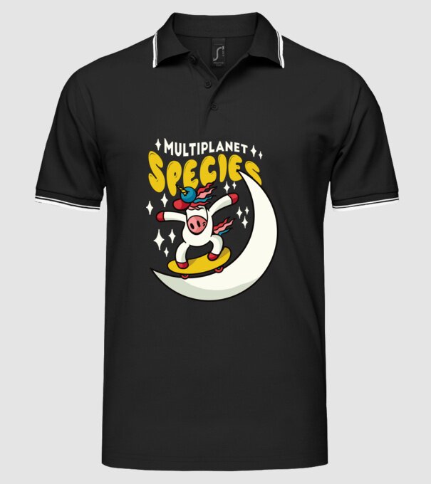 Skateboarding unicorn model negru pe tricou
