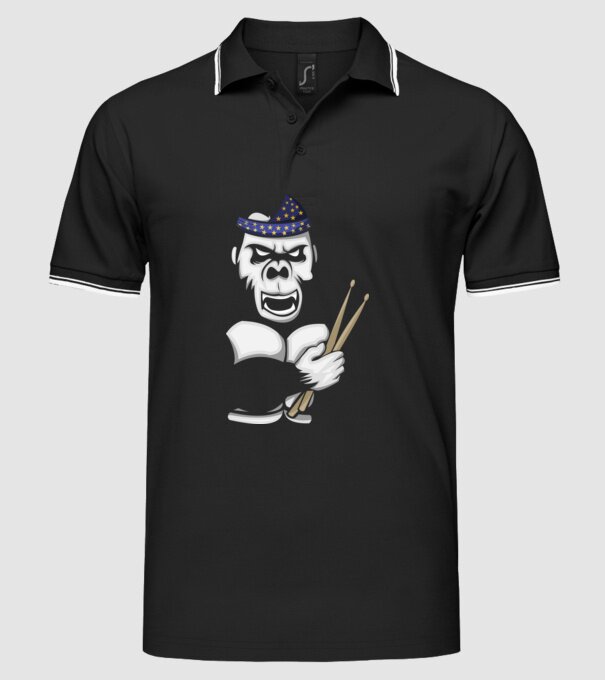 Gorilă Baterist model negru pe tricou