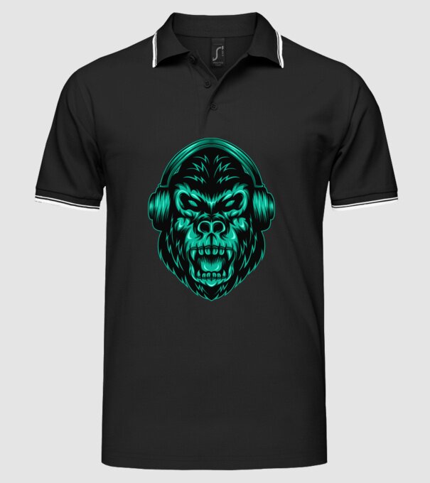 Gorilă căști model negru pe tricou