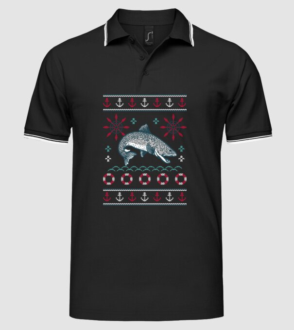 Pulover urât cu pește model negru pe tricou