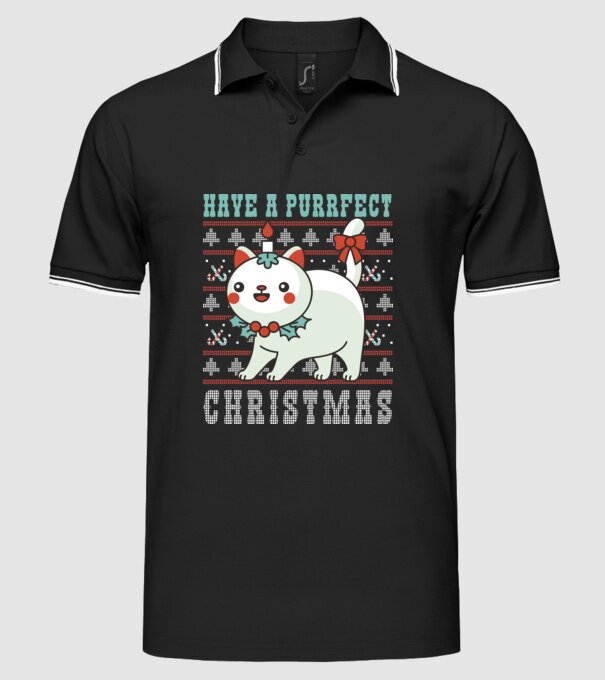 Have a Purrfect Christmas model negru pe tricou