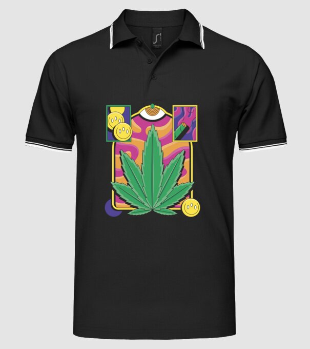 Hippy Cannabis model negru pe tricou