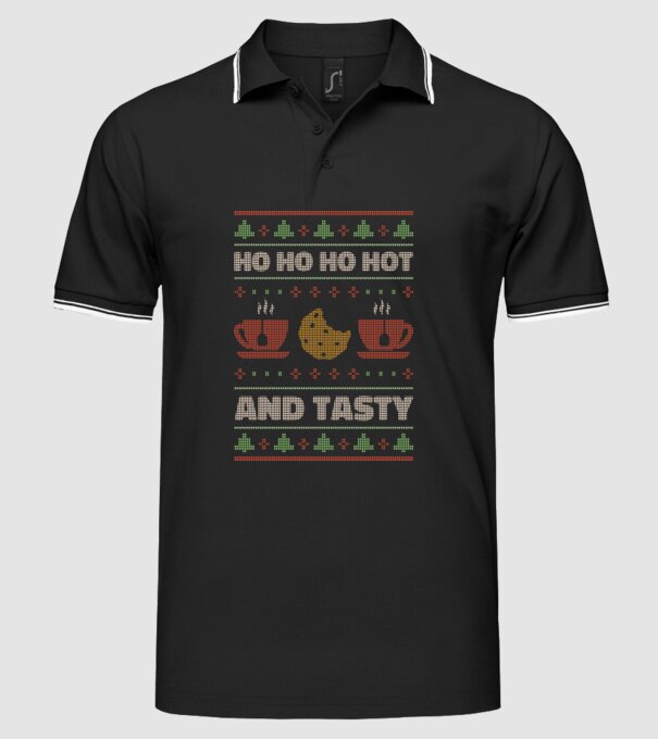 Ho Ho Ho Hot and Tasty Pulovăr urât model negru pe tricou