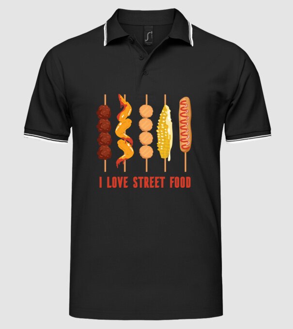 I Love Street Food model negru pe tricou