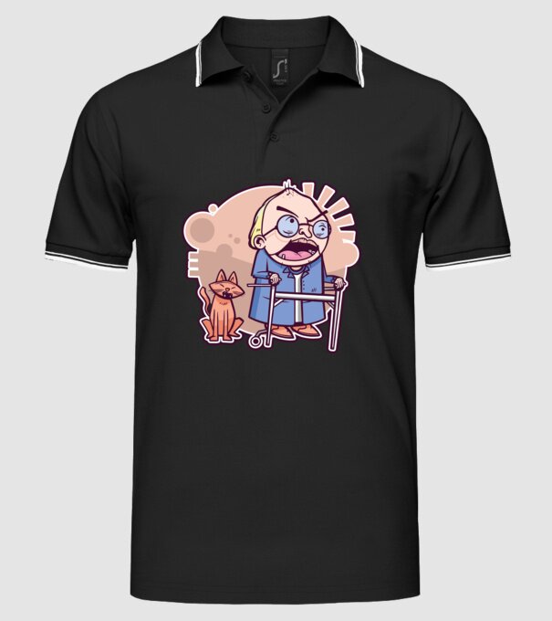 Bunic în vârstă cu pisică model negru pe tricou
