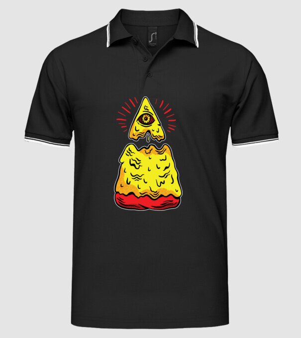 Illuminati Pizza model negru pe tricou
