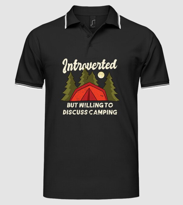 Camping Introvertit model negru pe tricou