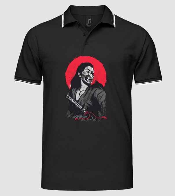 Războinic japonez model negru pe tricou