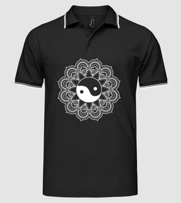 Yin-Yang Mandala model negru pe tricou
