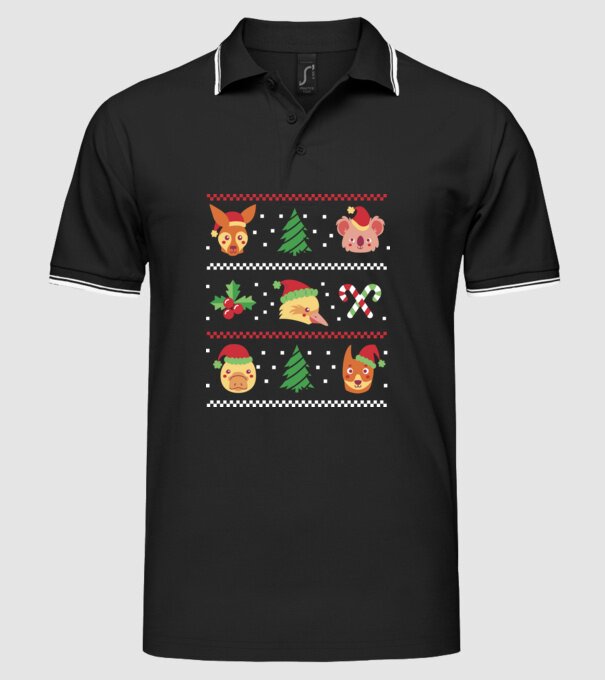 Pulover urât Animale de Crăciun model negru pe tricou