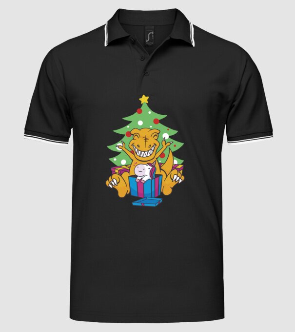 T-rex de Crăciun model negru pe tricou
