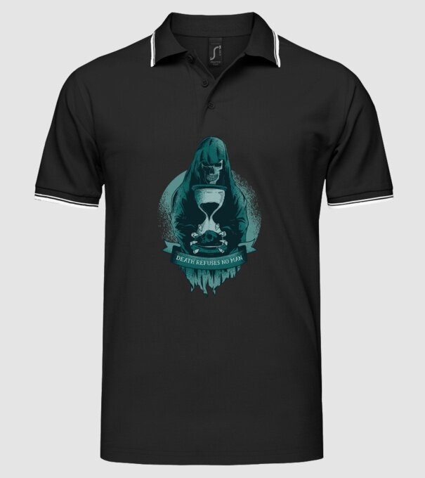 Om cu coasă (Moartea?) model negru pe tricou