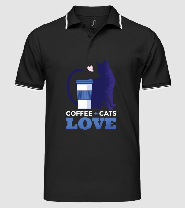 Cafea + Pisici = dragoste model negru pe tricou