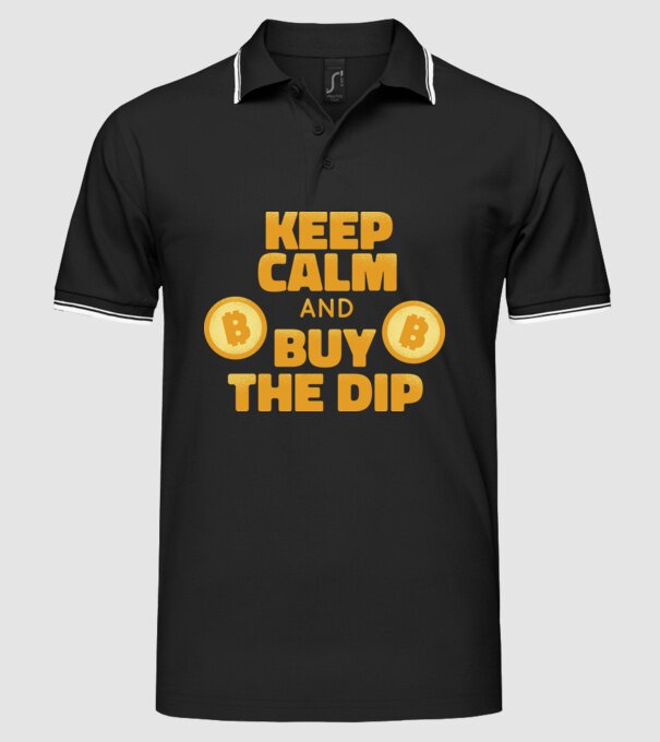 Keep calm and buy the dip Bitcoin model negru pe tricou