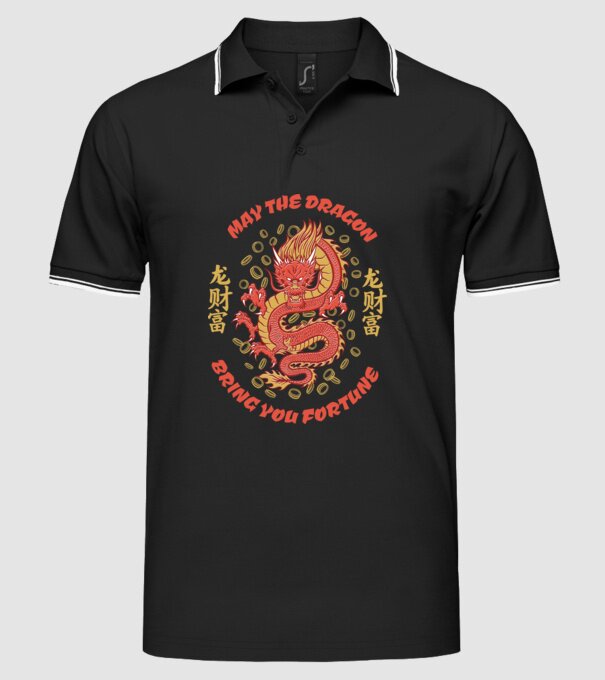 Dragon chinezesc norocos model negru pe tricou