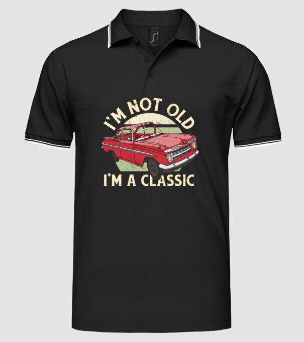 'Mașină clasică - I''m not old I''m a classic' model negru pe tricou