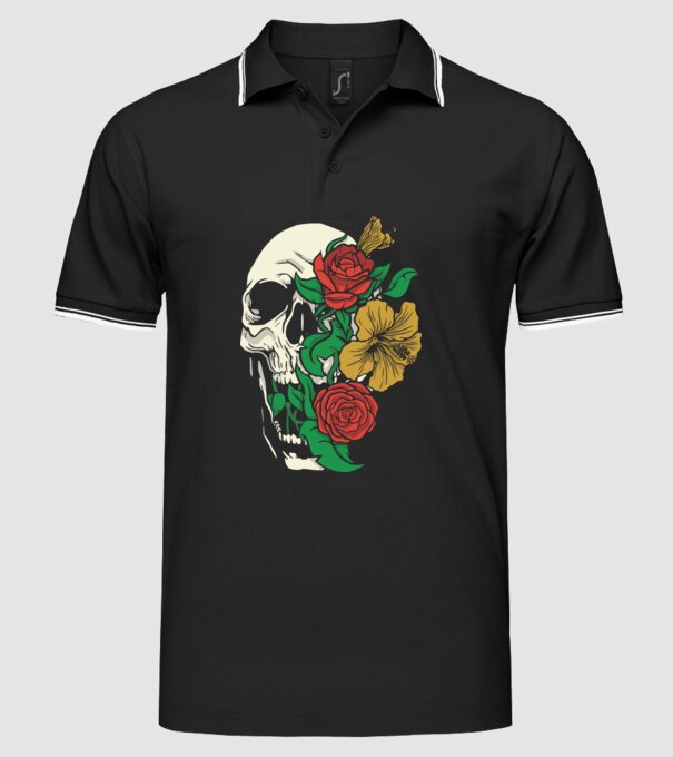 Trandafir craniu model negru pe tricou