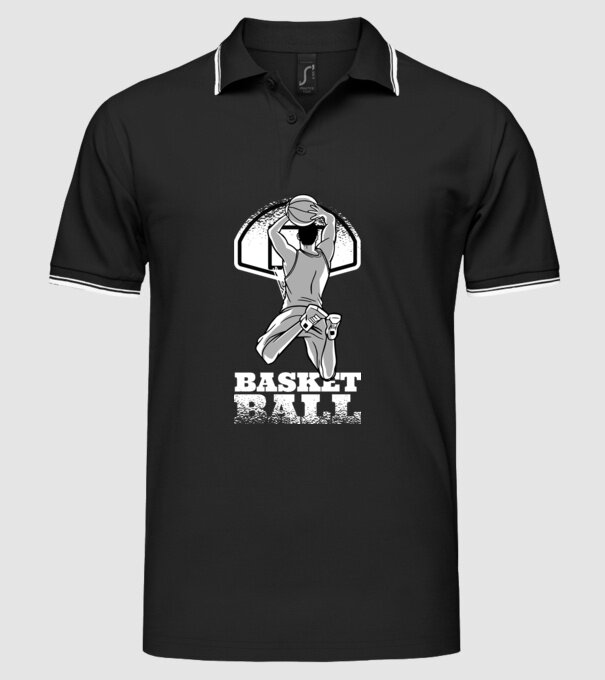Baschet aruncare la coș model negru pe tricou