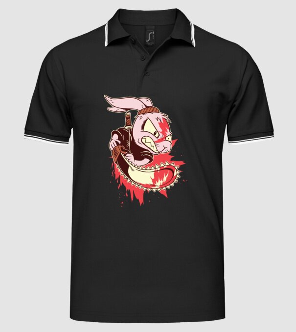 Iepuraș cu drujbă model negru pe tricou