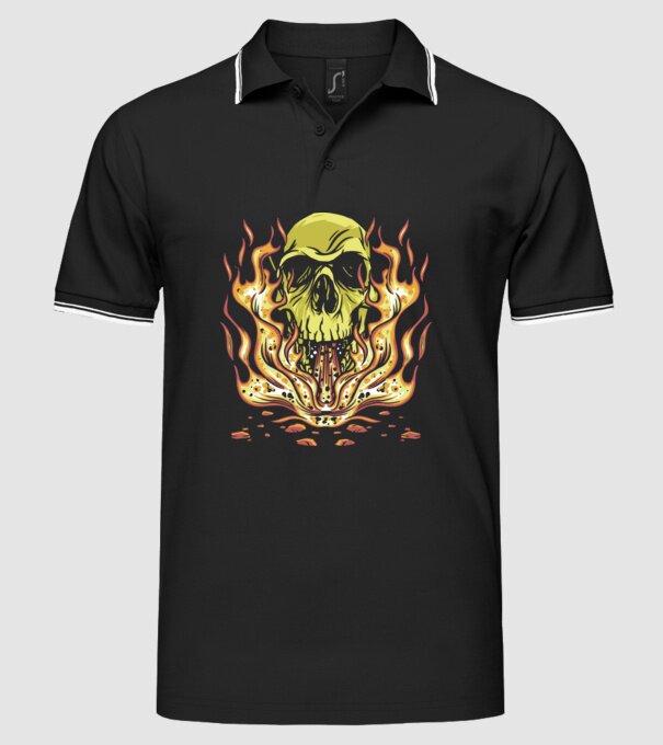 Craniu în flăcări model negru pe tricou