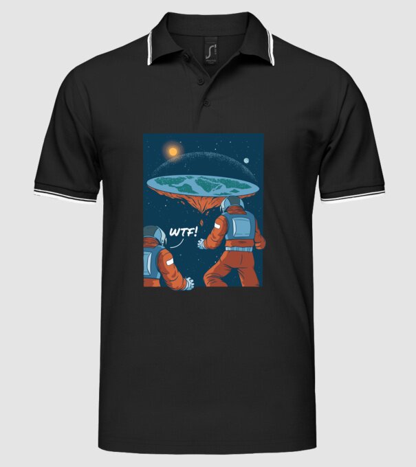 Astronaut Pământ plat model negru pe tricou