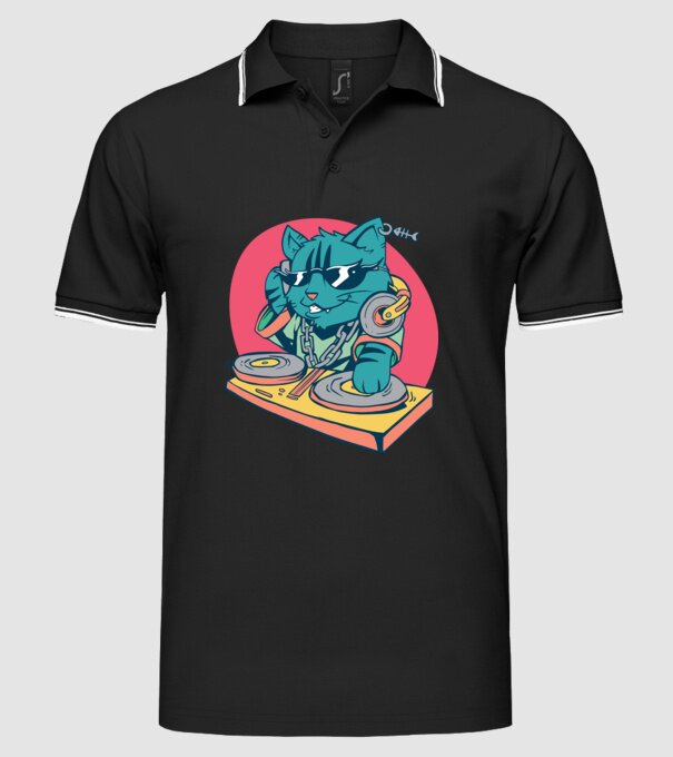 Pisică DJ model negru pe tricou
