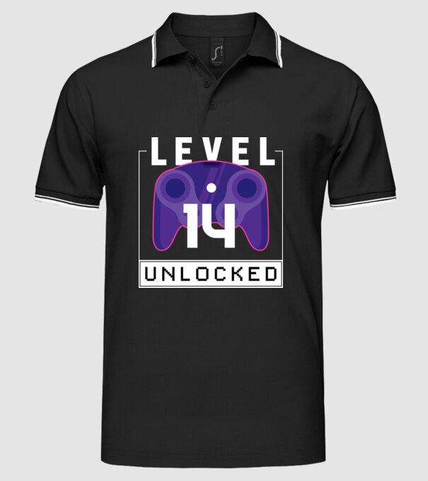 Level 14 Unlocked Gamer Birthday model negru pe tricou
