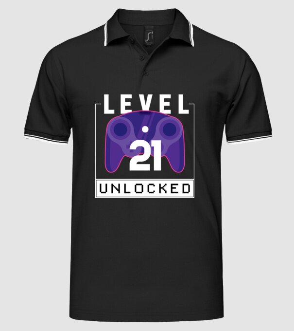 Level 21 Unlocked Gamer Birthday model negru pe tricou