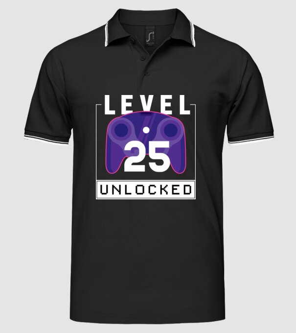 Level 25 Unlocked Gamer Birthday model negru pe tricou