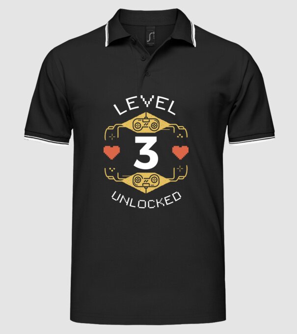 Level 3 Unlocked Gamer Birthday model negru pe tricou
