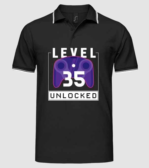 Level 35 Unlocked Gamer Birthday model negru pe tricou
