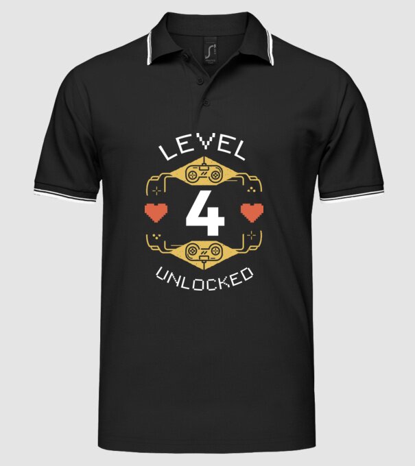 Level 4 Unlocked Gamer Birthday model negru pe tricou