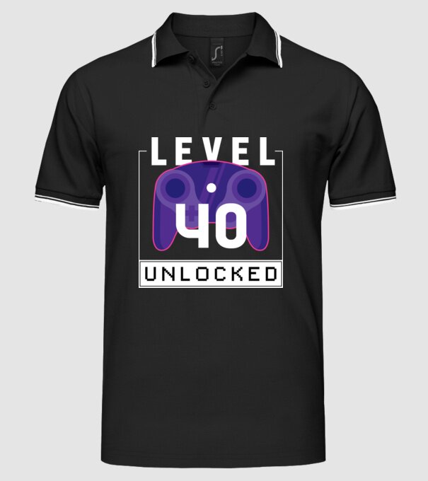 Level 40 Unlocked Gamer Birthday model negru pe tricou