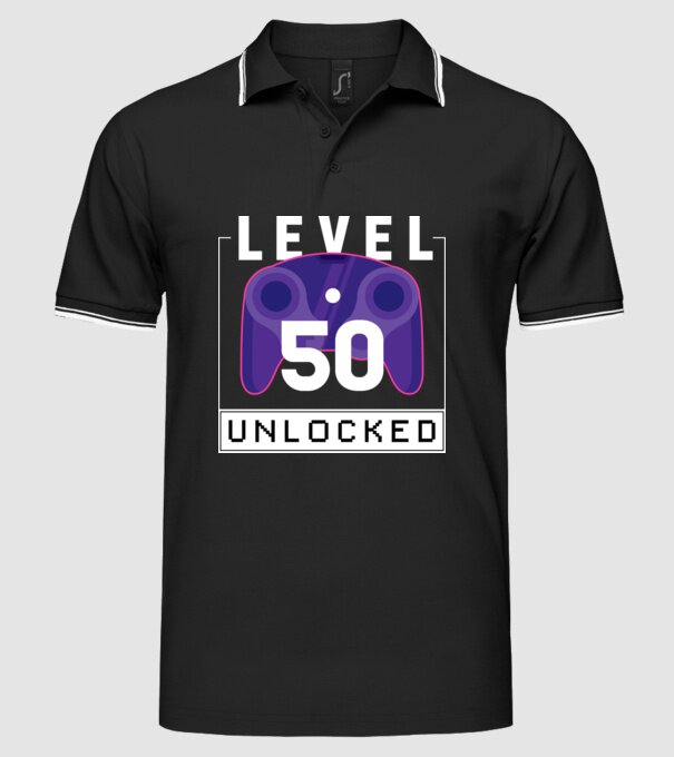 Level 50 Unlocked Gamer Birthday model negru pe tricou
