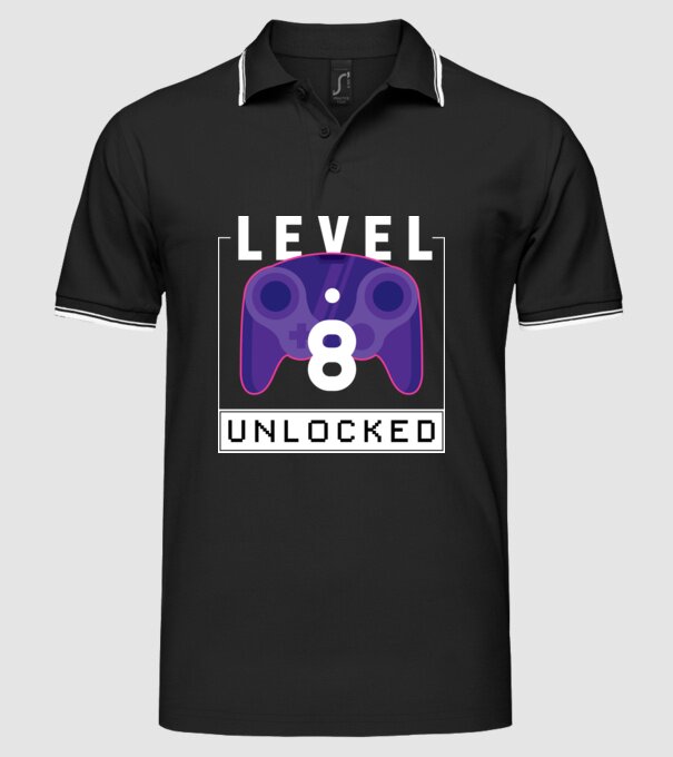 Level 8 Unlocked Gamer Birthday model negru pe tricou