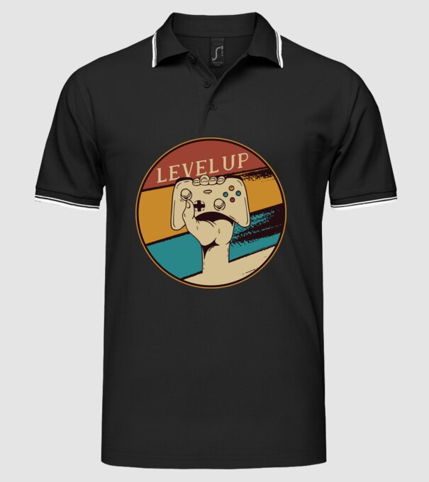 Level up - Trecere nivel Gamer model negru pe tricou