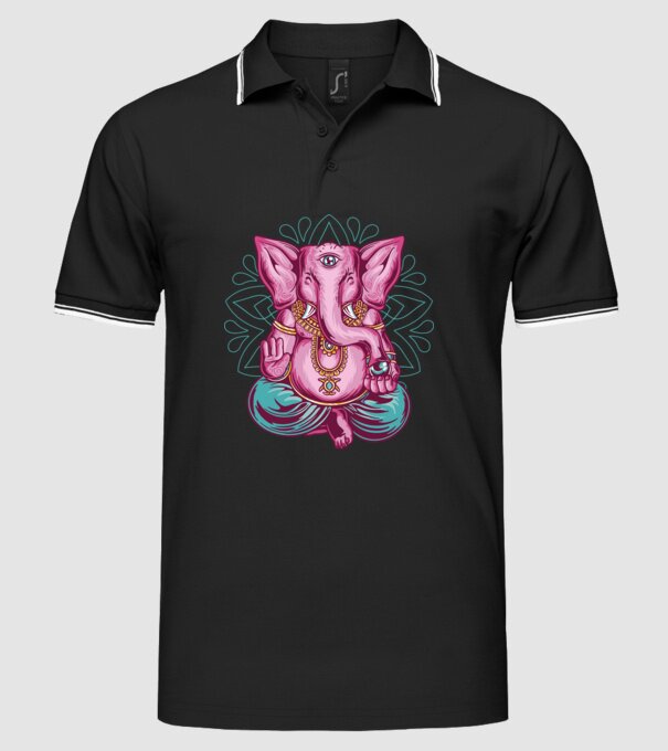 Elefant făcând meditație Dharma model negru pe tricou