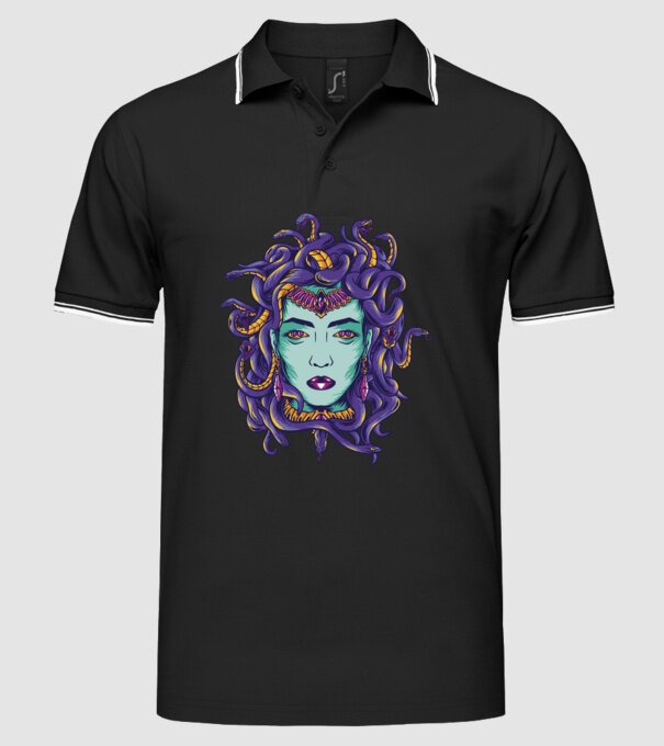Cap de meduză model negru pe tricou