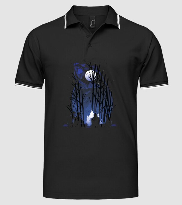 Urs în pădure noaptea model negru pe tricou