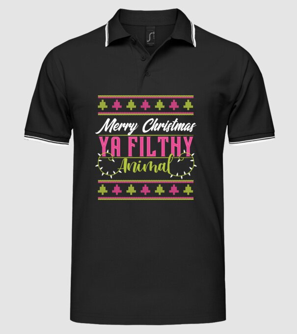 Merry Christmas Ya Filthy Animal model negru pe tricou