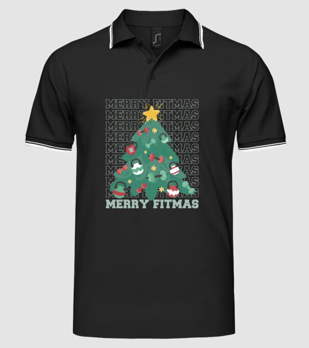 Merry Fitmas Fitmas Pom de Crăciun Fitness model negru pe tricou