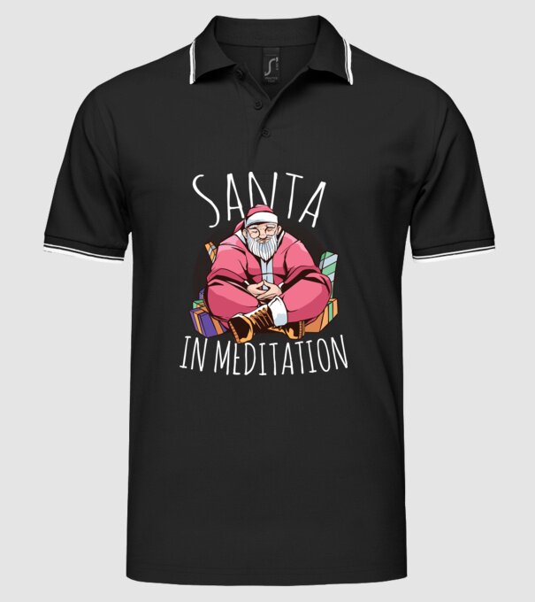 Tricou de Crăciun Moș Crăciun meditație model negru pe tricou