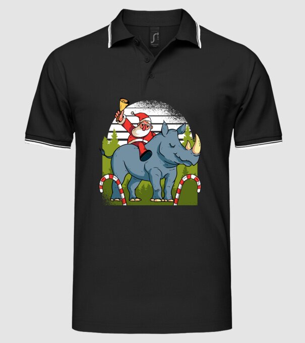 Moș Crăciun pe Rinocer model negru pe tricou