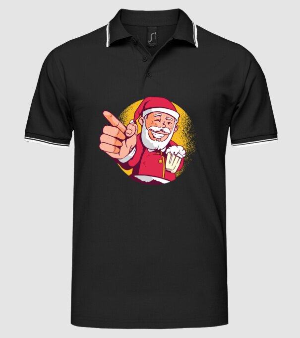 Moș Crăciun cu bere tricou model negru pe tricou