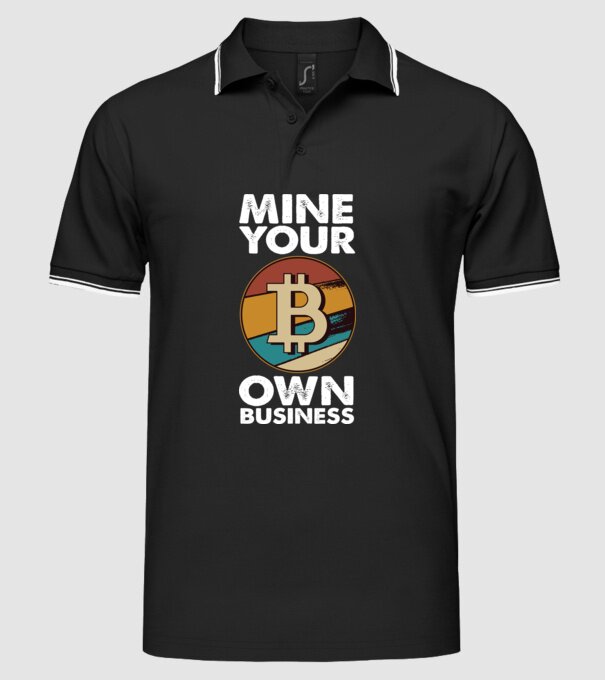 Mine your own business Bitcoin model negru pe tricou