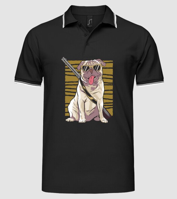 Mops cu pușcă tricou amuzant cu câine model negru pe tricou